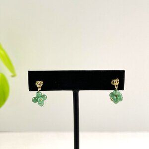 10K Gold Jade Drop Earrings, Real Green Beads